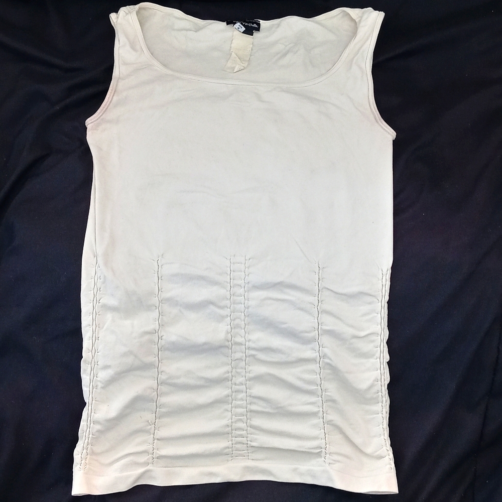 My Michelle Cream Stretchy Pleated Shirt Top